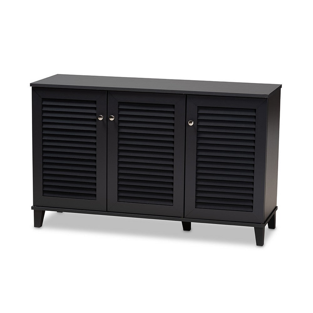 Baxton Studio Coolidge Modern and Contemporary Dark Grey Finished 8-Shelf Wood Shoe Storage Cabinet WHI-FP-04LV-Dark-Grey