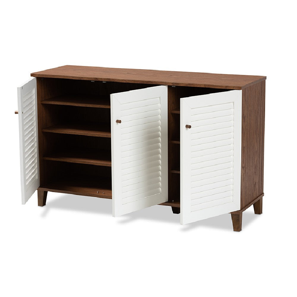 Baxton Studio Coolidge Modern and Contemporary Walnut Finished 8-Shelf Wood Shoe Storage Cabinet WHI-FP-04LV-Walnut