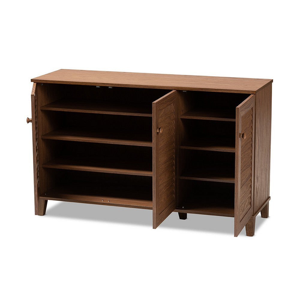 Baxton Studio Coolidge Modern and Contemporary Walnut Finished 8-Shelf Wood Shoe Storage Cabinet WHI-FP-04LV-Walnut