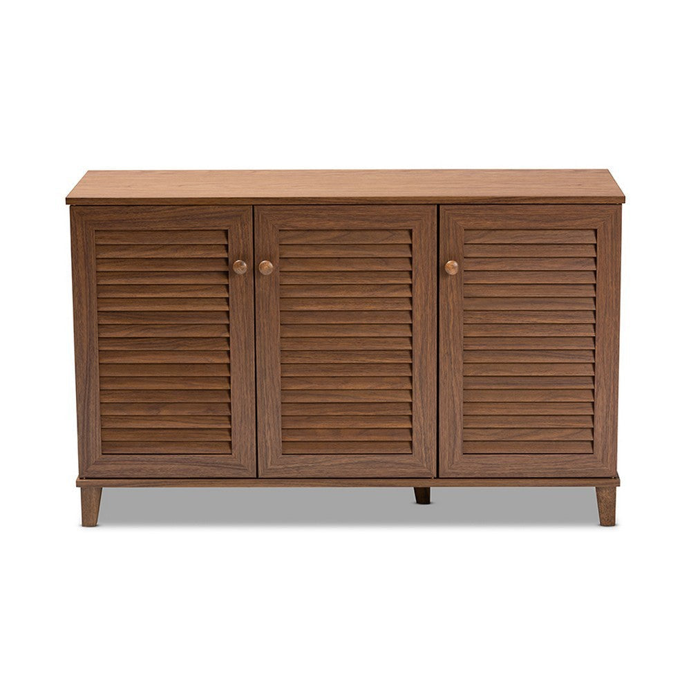 Baxton Studio Coolidge Modern and Contemporary Walnut Finished 8-Shelf Wood Shoe Storage Cabinet WHI-FP-04LV-Walnut