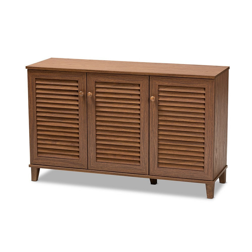 Baxton Studio Coolidge Modern and Contemporary Walnut Finished 8-Shelf Wood Shoe Storage Cabinet WHI-FP-04LV-Walnut