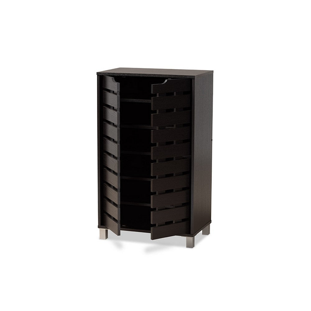 Baxton Studio Ernest Modern and Contemporary Dark Brown Finished Wood 2-Door Shoe Storage Cabinet WHI-FP-11027-Espresso-Shoe-Cabinet