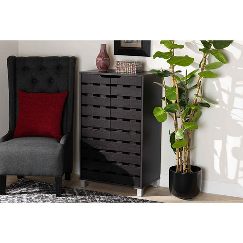 Baxton Studio Ernest Modern and Contemporary Dark Brown Finished Wood 2-Door Shoe Storage Cabinet