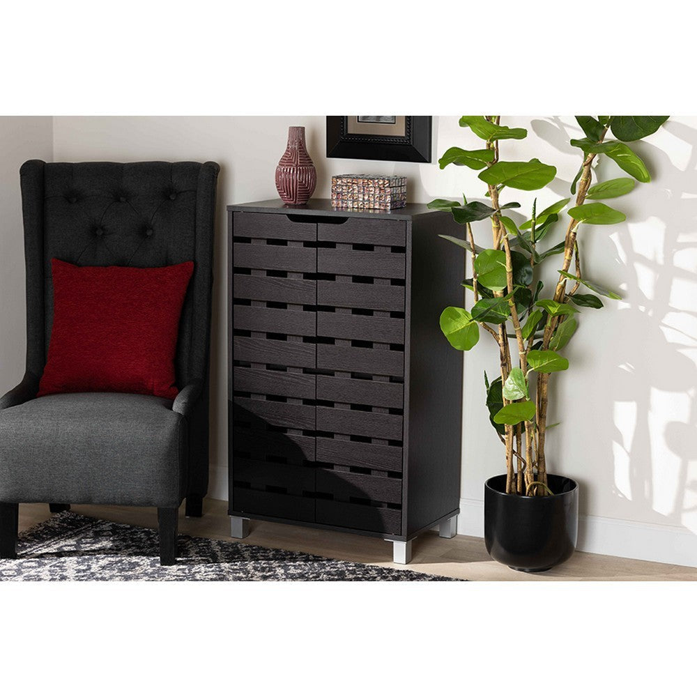 Baxton Studio Ernest Modern and Contemporary Dark Brown Finished Wood 2-Door Shoe Storage Cabinet