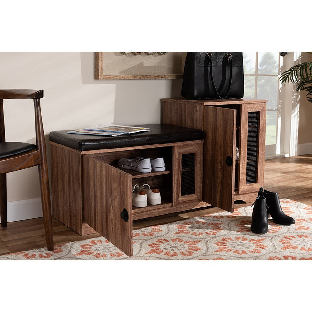 Baxton Studio Valina Modern and Contemporary Dark Brown Faux Leather Upholstered 2-Door Wood Shoe Storage Bench with Cabinet