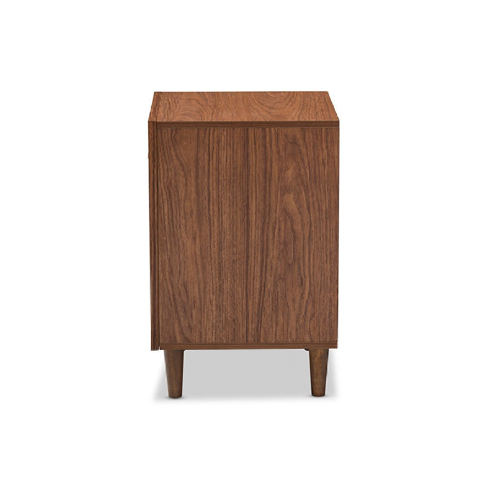 Baxton Studio Harlow Mid-century Modern Scandinavian Style White and Walnut Wood 1-drawer and 1-door Nightstand WHI-FP-6783-Walnut-White-NS