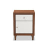 Baxton Studio Harlow Mid-century Modern Scandinavian Style White and Walnut Wood 1-drawer and 1-door Nightstand WHI-FP-6783-Walnut-White-NS