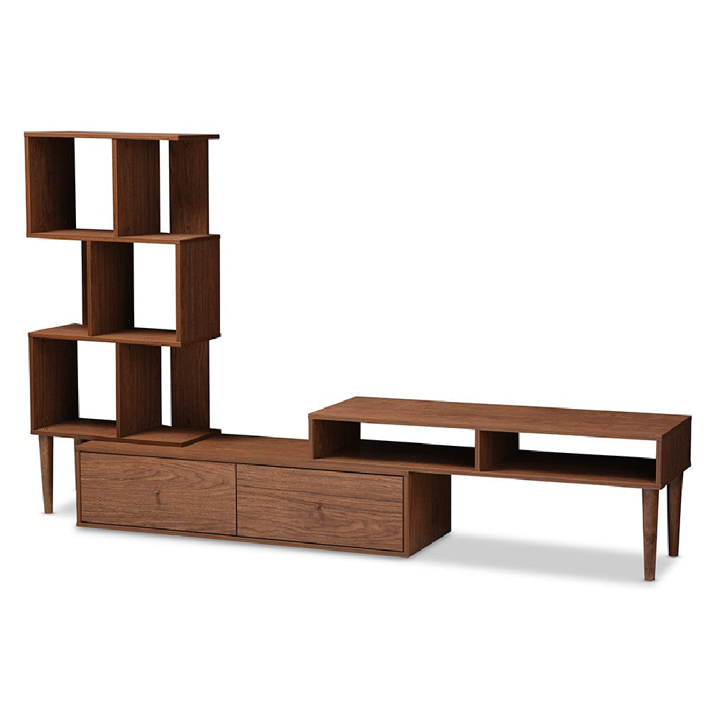 Baxton Studio Haversham Mid-century Retro Modern TV Stand Entertainment Center and Display Unit WHI-FP-6784-Walnut-TV