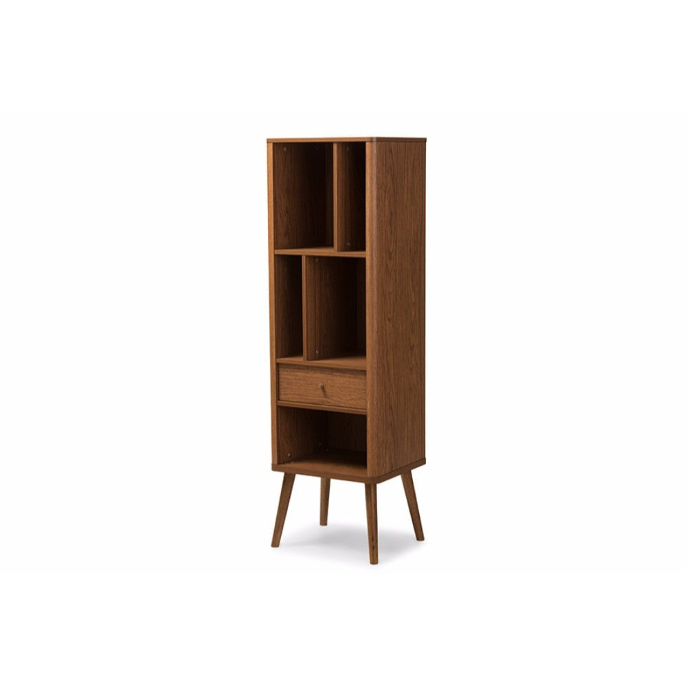Baxton Studio Ellingham Mid-century Retro Modern 1-drawer Sideboard Storage Cabinet Bookcase Organizer WHI-FP-6785-Walnut