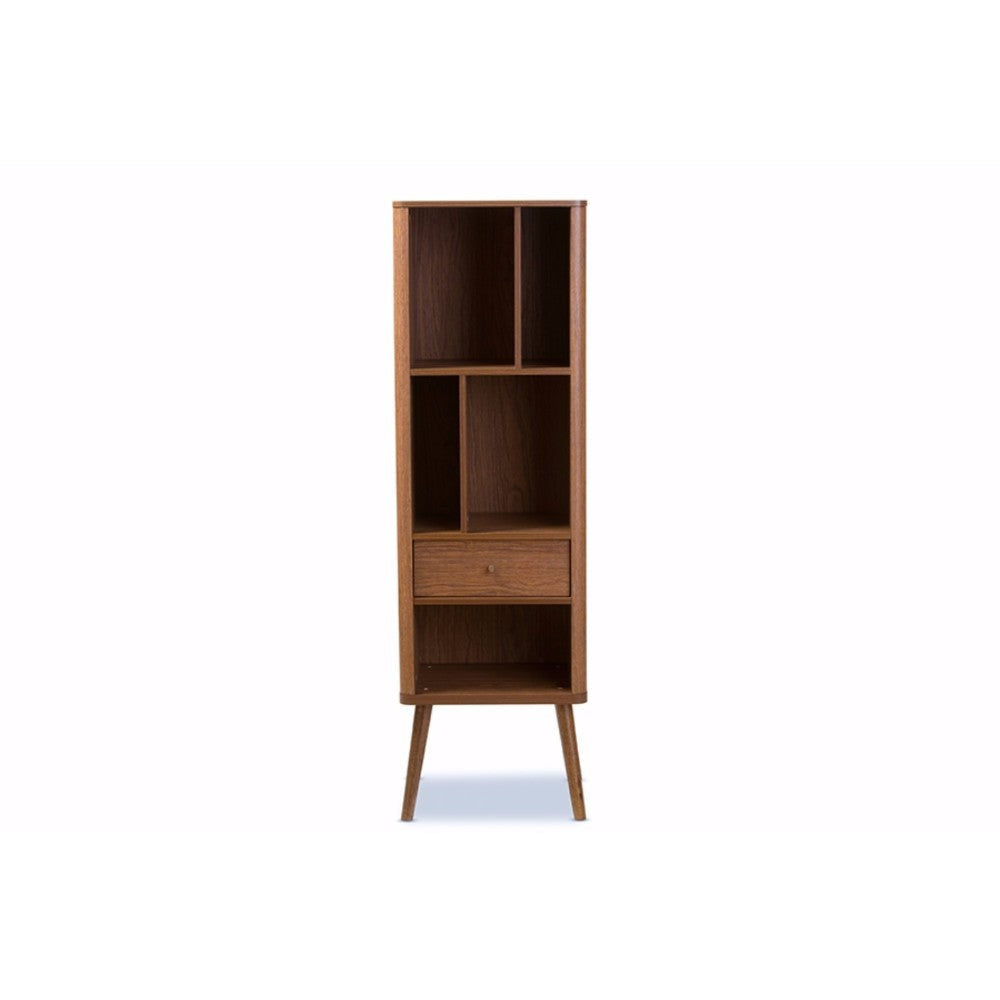 Baxton Studio Ellingham Mid-century Retro Modern 1-drawer Sideboard Storage Cabinet Bookcase Organizer WHI-FP-6785-Walnut