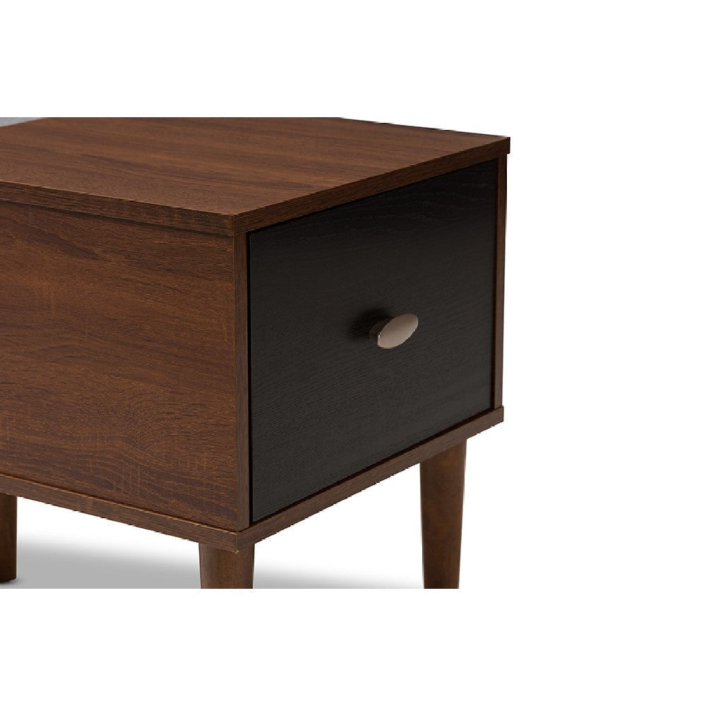 Baxton Studio Merrick Mid-century Retro Modern 1-drawer 2-tone Oak and Dark Brown Wood Entryway Storage Grey Fabric Cushioned Bench Shoe