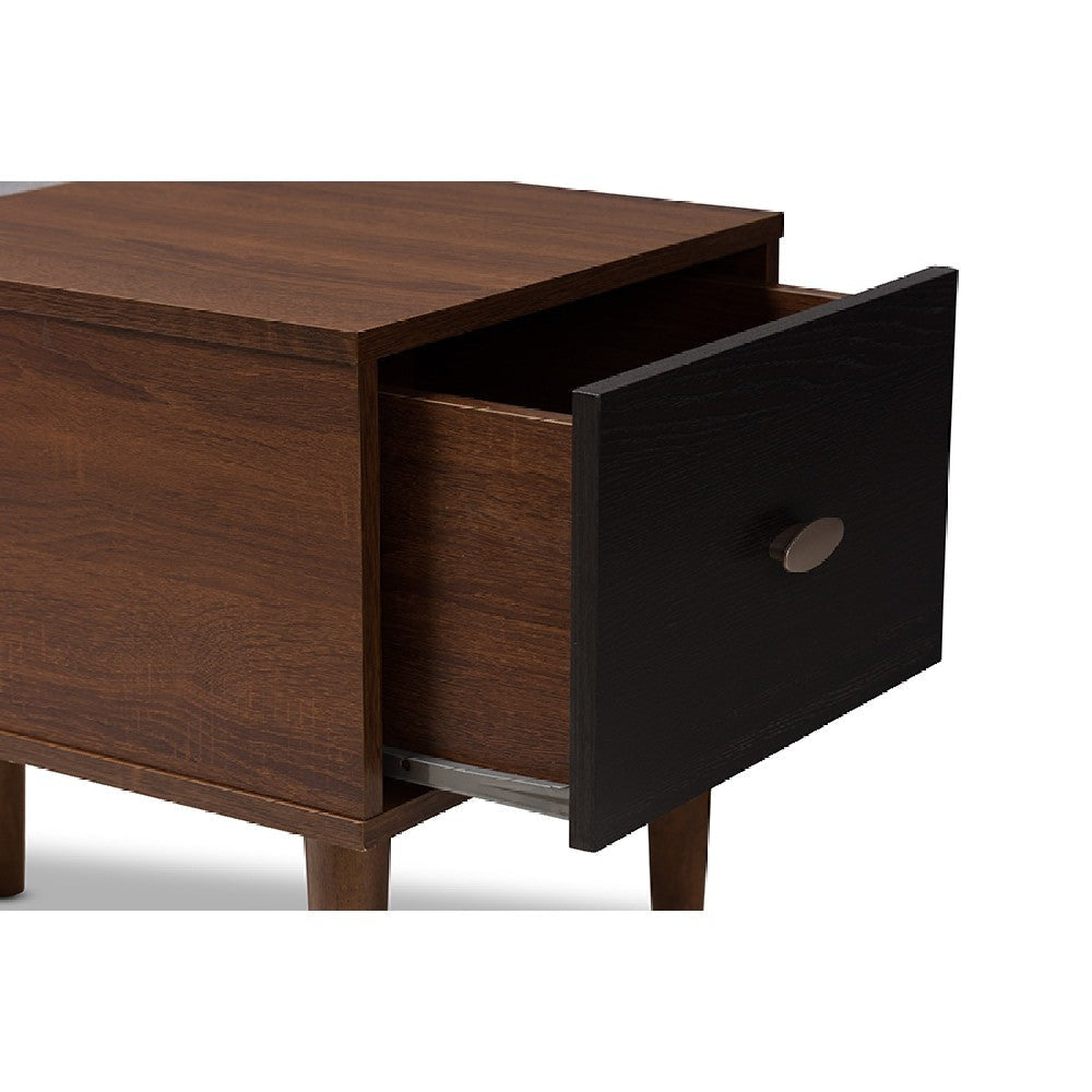 Baxton Studio Merrick Mid-century Retro Modern 1-drawer 2-tone Oak and Dark Brown Wood Entryway Storage Grey Fabric Cushioned Bench Shoe