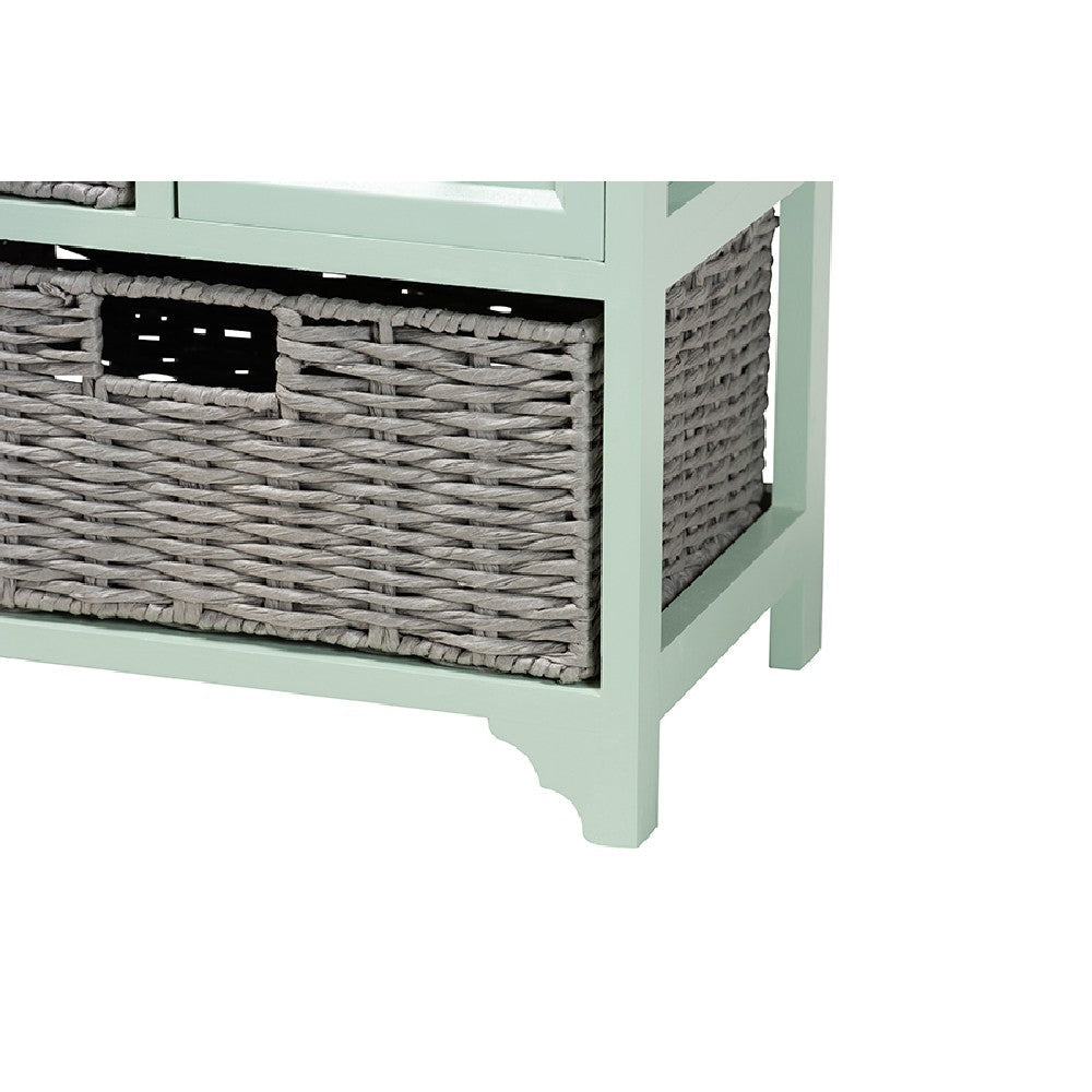 Baxton Studio Valtina Modern and Contemporary Two-Tone Oak Brown and Mint Green Finished Wood 3-Drawer Storage Unit with Baskets