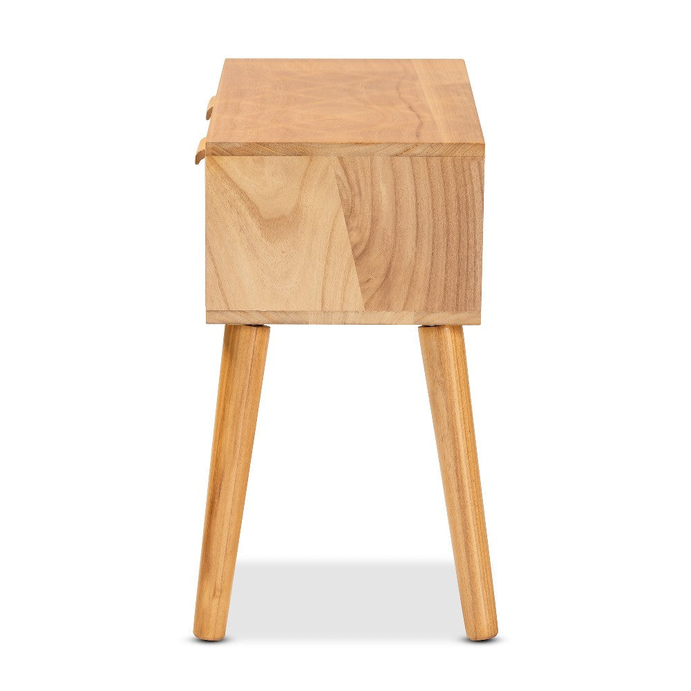 Baxton Studio Falan Mid-Century Modern Oak Brown Finished Wood 2-Drawer Console Table with Rattan WHI-FZC20653-Wooden-Rattan