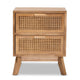 Baxton Studio Baden Mid-Century Modern Walnut Brown Finished Wood 2-Drawer End Table with Rattan