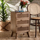 Baxton Studio Baden Mid-Century Modern Walnut Brown Finished Wood 3-Drawer End Table with Rattan