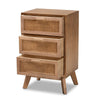 Baxton Studio Baden Mid-Century Modern Walnut Brown Finished Wood 3-Drawer End Table with Rattan