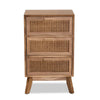 Baxton Studio Baden Mid-Century Modern Walnut Brown Finished Wood 3-Drawer End Table with Rattan