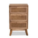 Baxton Studio Baden Mid-Century Modern Walnut Brown Finished Wood 3-Drawer End Table with Rattan