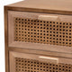 Baxton Studio Baden Mid-Century Modern Walnut Brown Finished Wood 3-Drawer End Table with Rattan