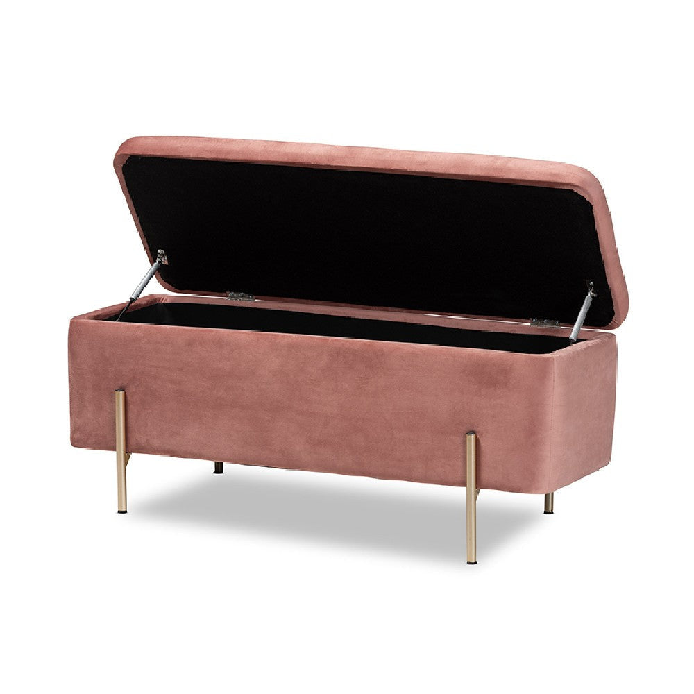Baxton Studio Rockwell Contemporary Glam and Luxe Blush Pink Velvet Fabric Upholstered and Gold Finished Metal Storage Bench