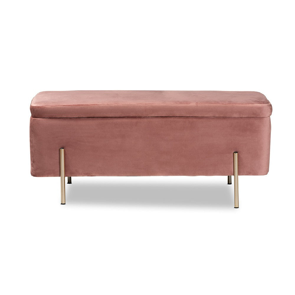Baxton Studio Rockwell Contemporary Glam and Luxe Blush Pink Velvet Fabric Upholstered and Gold Finished Metal Storage Bench