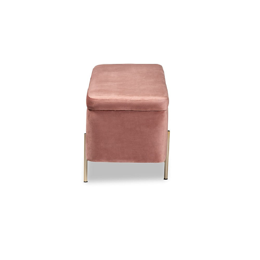 Baxton Studio Rockwell Contemporary Glam and Luxe Blush Pink Velvet Fabric Upholstered and Gold Finished Metal Storage Bench