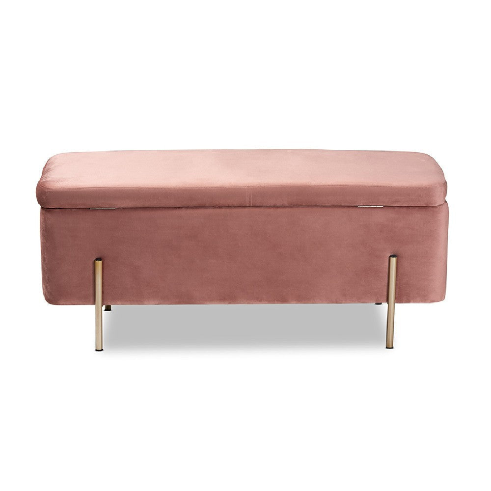 Baxton Studio Rockwell Contemporary Glam and Luxe Blush Pink Velvet Fabric Upholstered and Gold Finished Metal Storage Bench