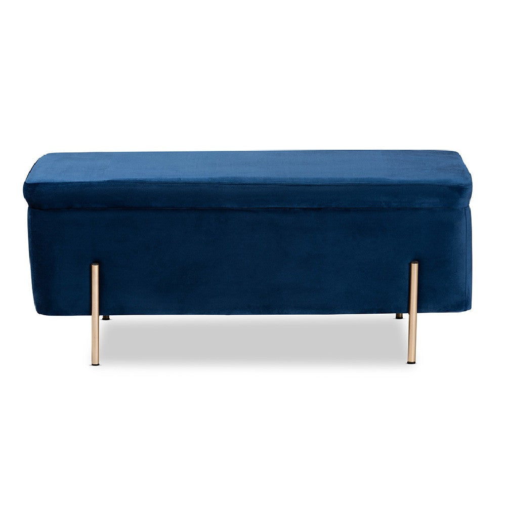 Baxton Studio Rockwell Contemporary Glam and Luxe Navy Blue Velvet Fabric Upholstered and Gold Finished Metal Storage Bench