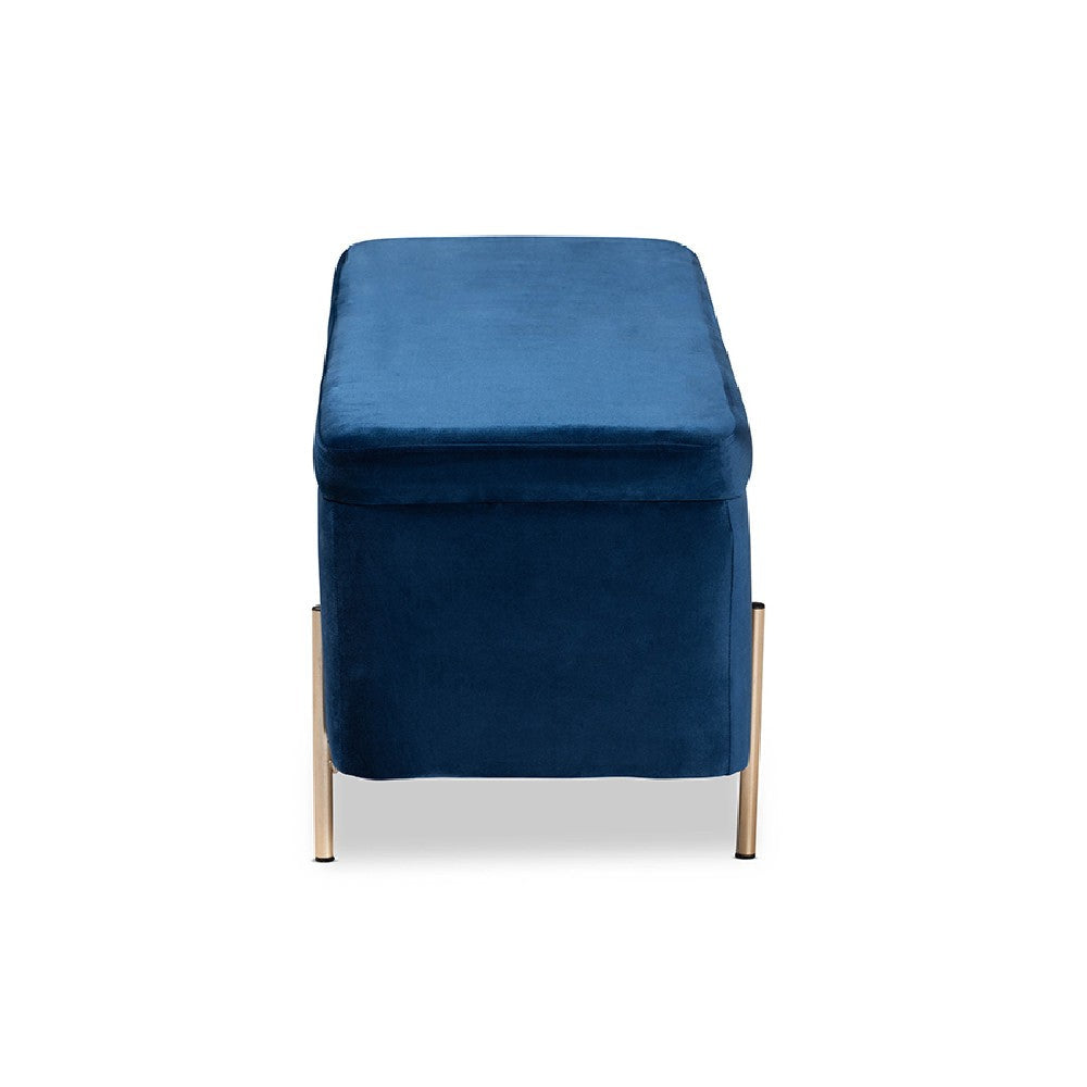 Baxton Studio Rockwell Contemporary Glam and Luxe Navy Blue Velvet Fabric Upholstered and Gold Finished Metal Storage Bench