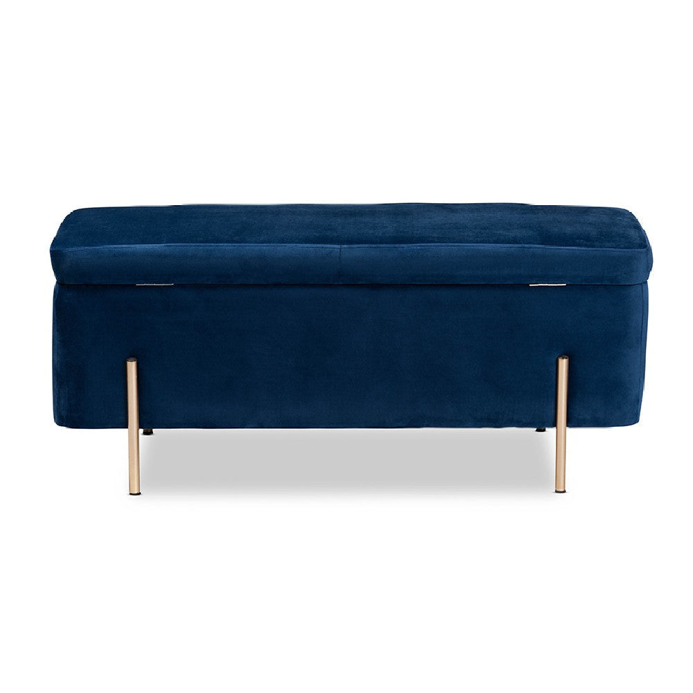 Baxton Studio Rockwell Contemporary Glam and Luxe Navy Blue Velvet Fabric Upholstered and Gold Finished Metal Storage Bench