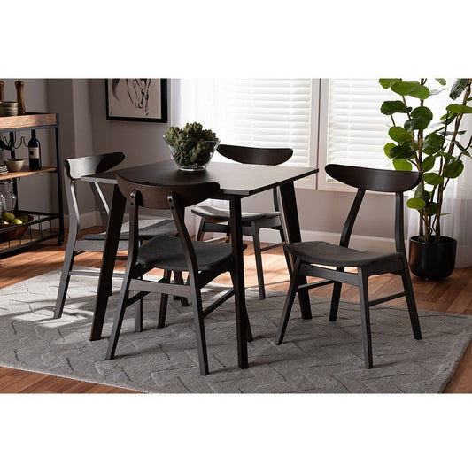 Baxton Studio Britte Mid-Century Modern Dark Grey Fabric Upholstered Dark Oak Brown Finished 5-Piece Wood Dining Set