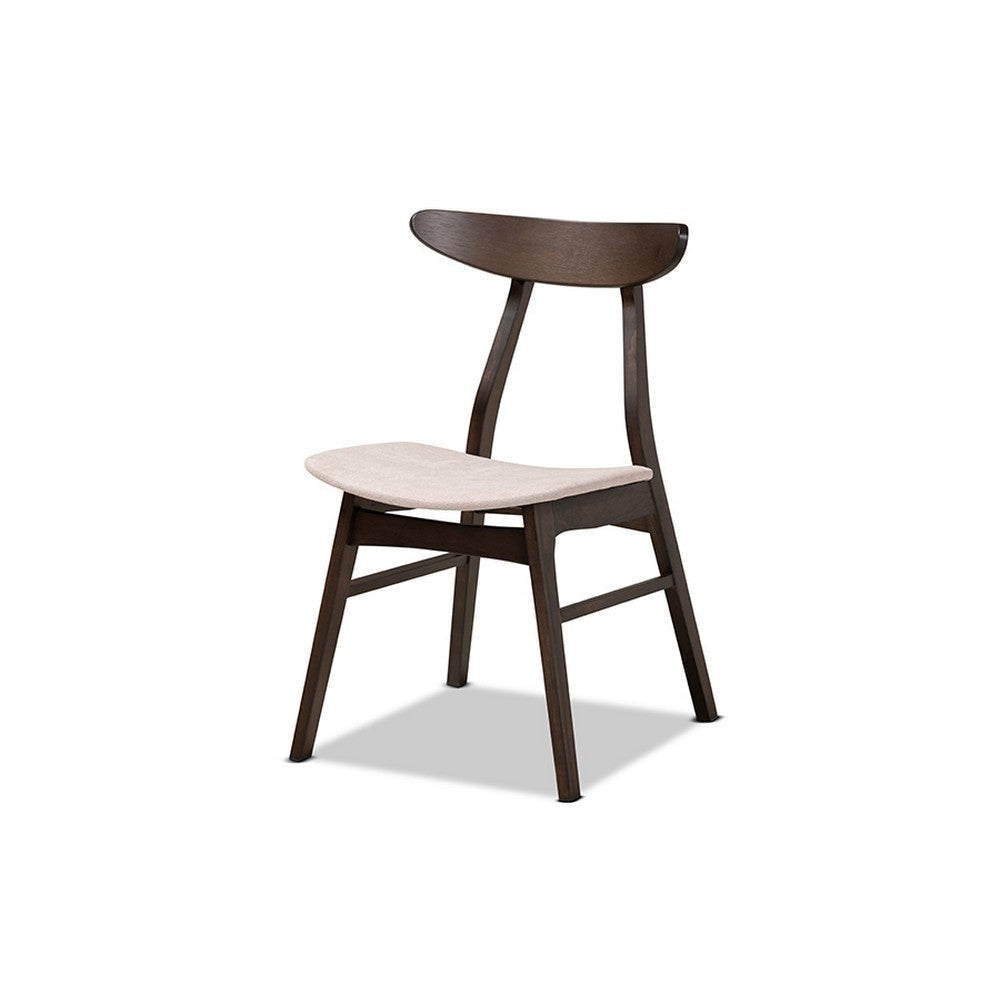 Baxton Studio Britte Mid-Century Modern Beige Fabric Upholstered Dark Oak Brown Finished 5-Piece Wood Dining Set