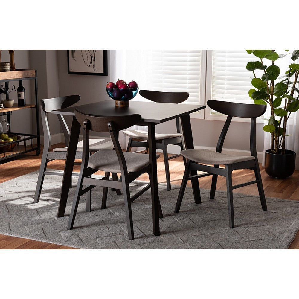Baxton Studio Britte Mid-Century Modern Beige Fabric Upholstered Dark Oak Brown Finished 5-Piece Wood Dining Set