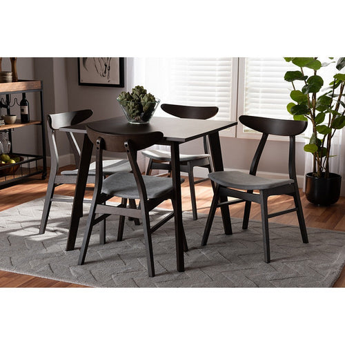 Baxton Studio Britte Mid-Century Modern Light Grey Fabric Upholstered Dark Oak Brown Finished 5-Piece Wood Dining Set