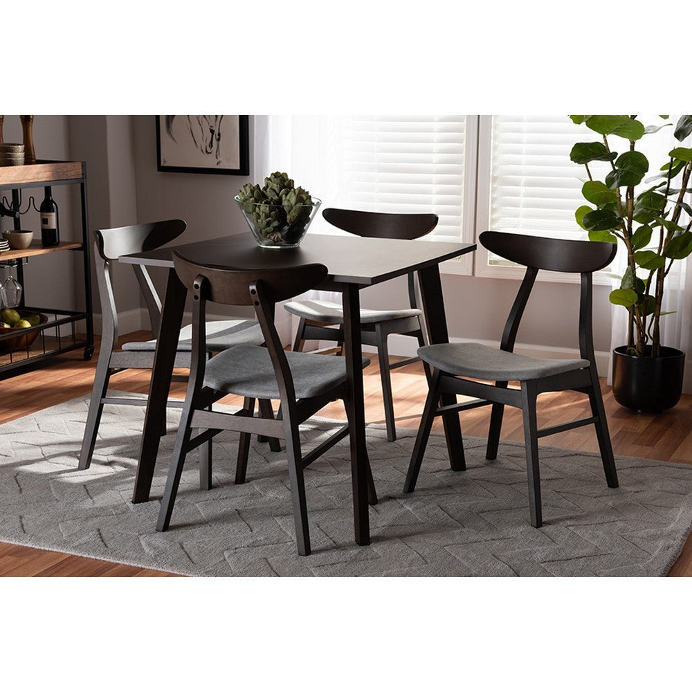 Baxton Studio Britte Mid-Century Modern Light Grey Fabric Upholstered Dark Oak Brown Finished 5-Piece Wood Dining Set