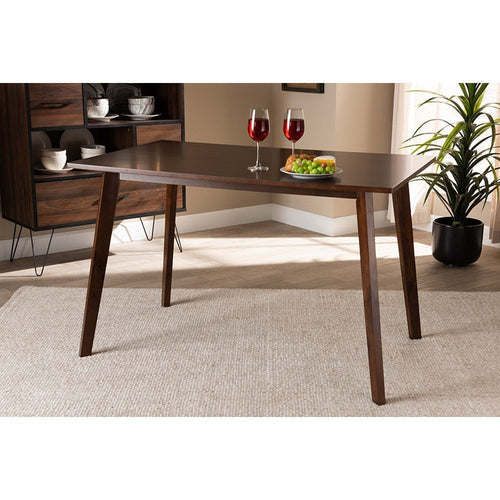 Baxton Studio Britte Mid-Century Modern Transitional Walnut Brown Finished Rectangular Wood Dining Table