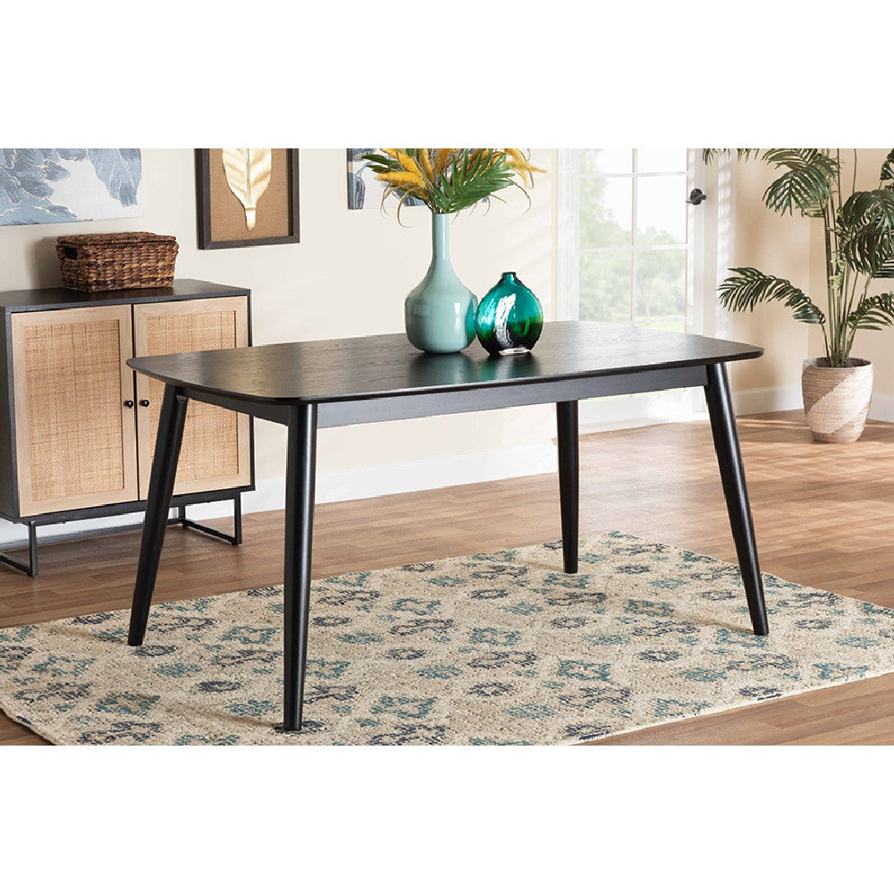 Baxton Studio Flora Mid-Century Modern Black Finished Wood Dining Table WHI-Flora-Black-DT