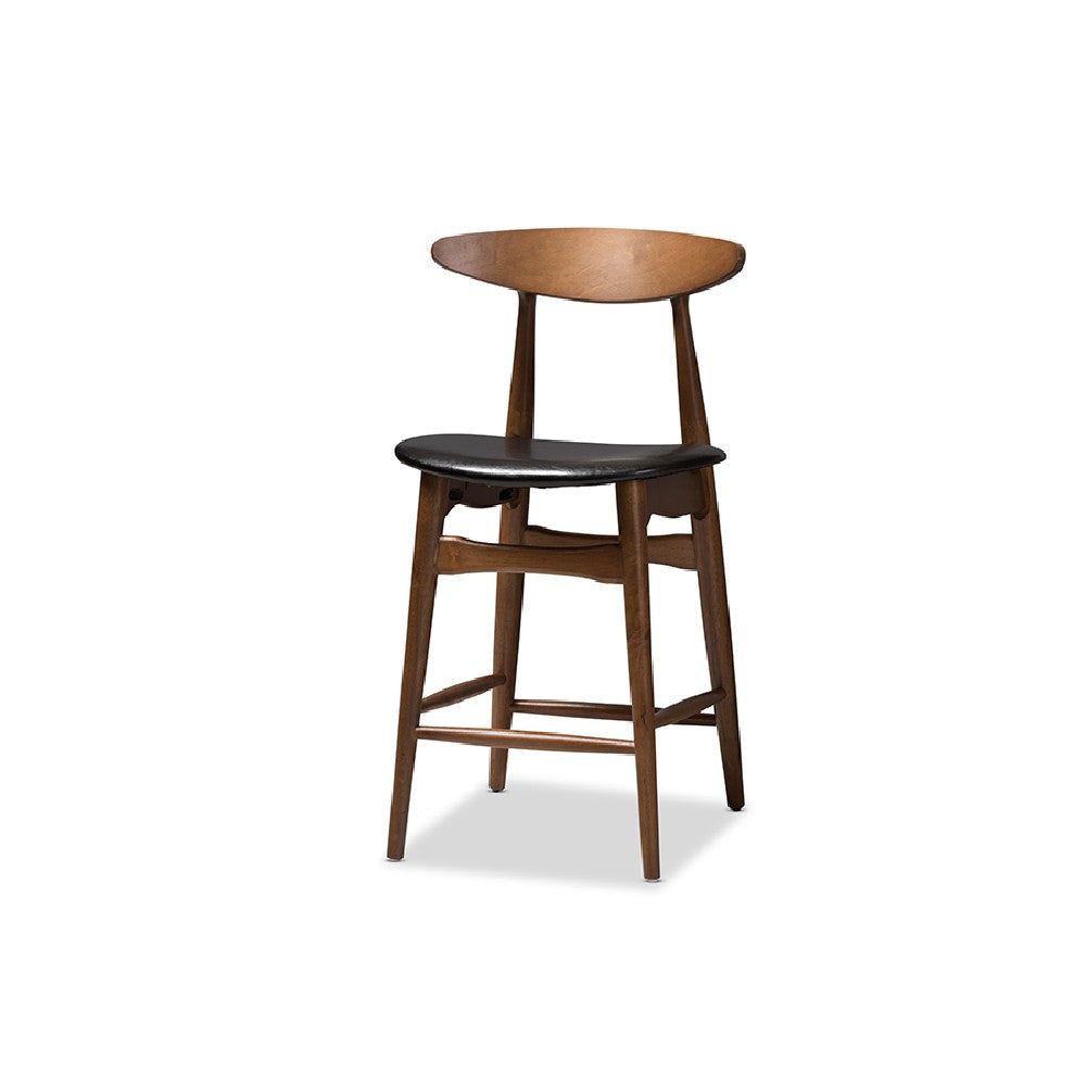 Baxton Studio Flora Mid-Century Modern Black Faux-Leather Upholstered Walnut Finished 5-Piece Pub Set WHI-Flora-Black-Walnut-5PC-Pub-Set