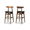 Baxton Studio Flora Mid-Century Modern Black Faux Leather Upholstered Walnut Finished Bar Stool (Set of 2) WHI-Flora-Black-Walnut-BS