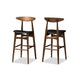 Baxton Studio Flora Mid-Century Modern Black Faux Leather Upholstered Walnut Finished Bar Stool (Set of 2) WHI-Flora-Black-Walnut-BS