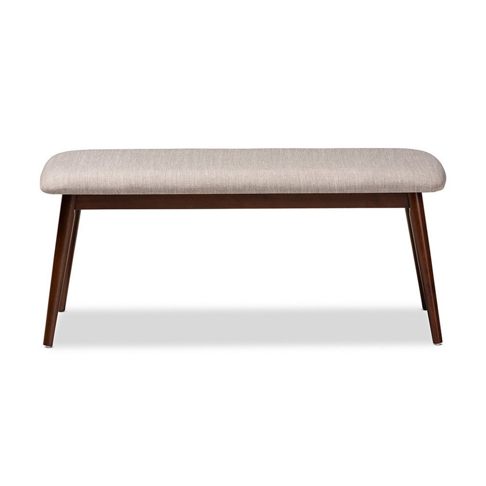 Baxton Studio Flora Mid-Century Modern Light Grey Fabric Upholstered Walnut Finished Wood Dining Bench WHI-Flora-Light-Grey-Walnut-Bench