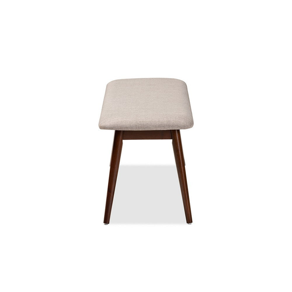 Baxton Studio Flora Mid-Century Modern Light Grey Fabric Upholstered Walnut Finished Wood Dining Bench WHI-Flora-Light-Grey-Walnut-Bench