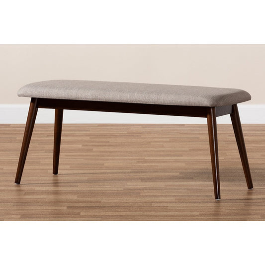 Baxton Studio Flora Mid-Century Modern Light Grey Fabric Upholstered Walnut Finished Wood Dining Bench