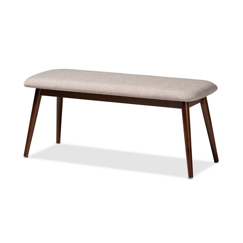 Baxton Studio Flora Mid-Century Modern Light Grey Fabric Upholstered Walnut Finished Wood Dining Bench WHI-Flora-Light-Grey-Walnut-Bench