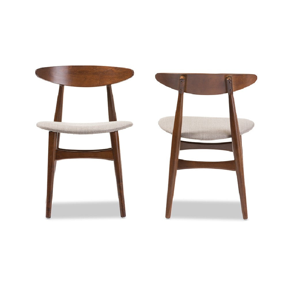 Baxton Studio Flora Mid-Century Modern Light Grey Fabric and ’Oak’ Medium Brown Finishing Wood 6-Piece Dining Set