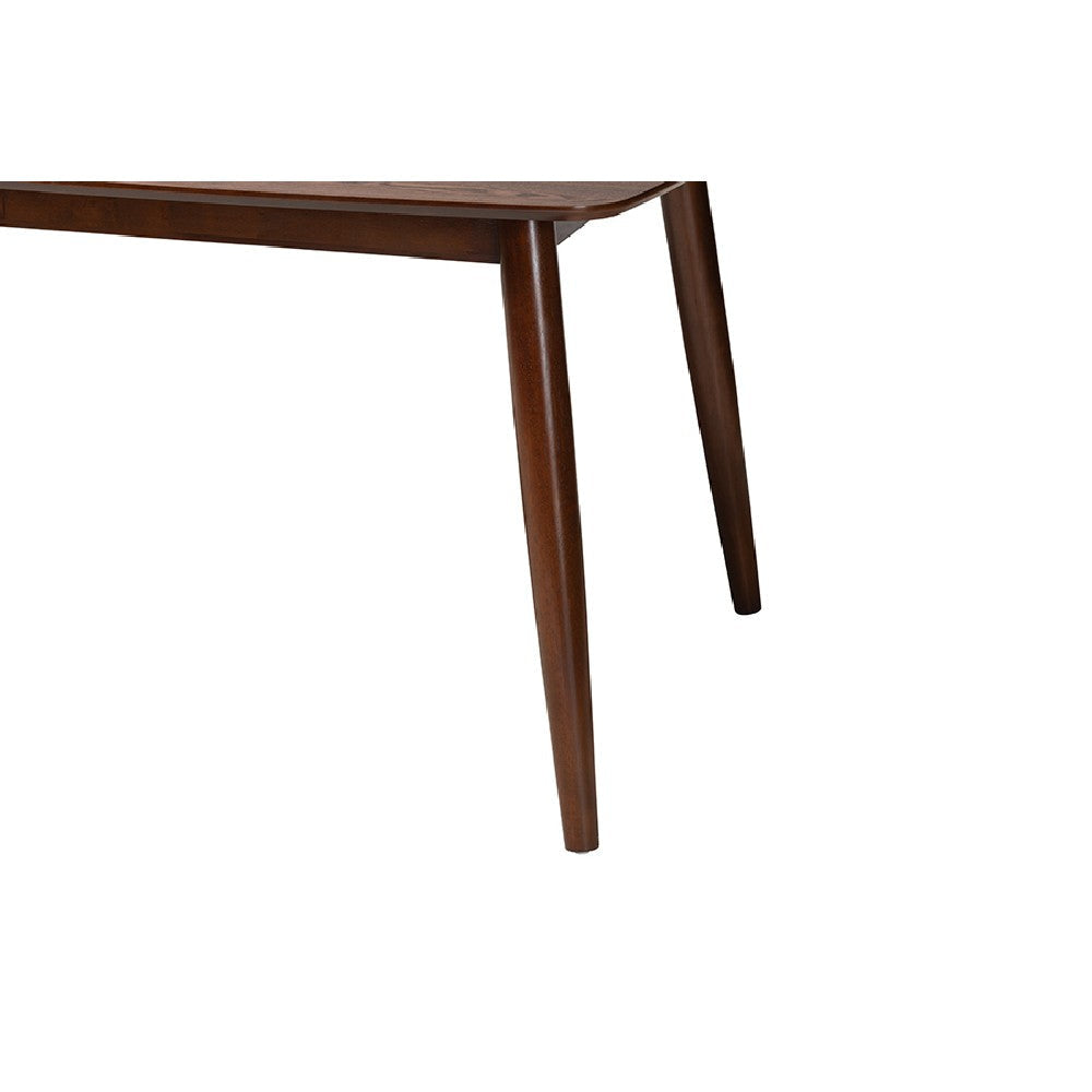 Baxton Studio Flora Mid-Century Modern Walnut Brown Finished Wood Dining Table WHI-Flora-Walnut-Crown-Cut-Veneer-DT