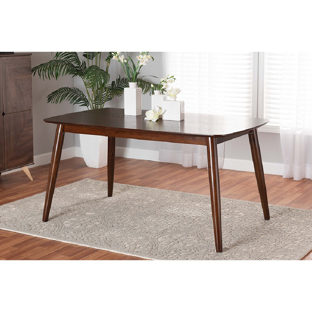 Baxton Studio Flora Mid-Century Modern Walnut Brown Finished Wood Dining Table WHI-Flora-Walnut-Crown-Cut-Veneer-DT