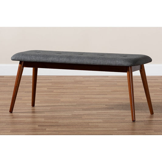 Baxton Studio Flora II Mid-Century Modern Dark Grey Fabric Upholstered Medium Oak Finished Wood Dining Bench