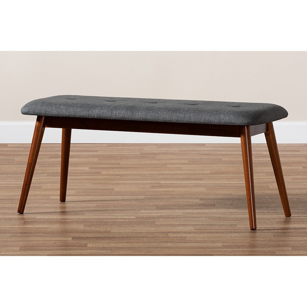 Baxton Studio Flora II Mid-Century Modern Dark Grey Fabric Upholstered Medium Oak Finished Wood Dining Bench